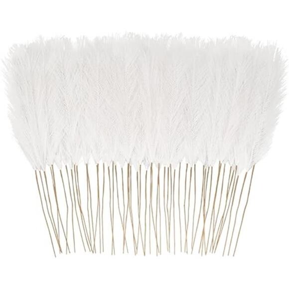 50pcs White Faux Pampas Grass Decor, 21.6" Short Artificial Pompous Grass - Picture 7 of 7